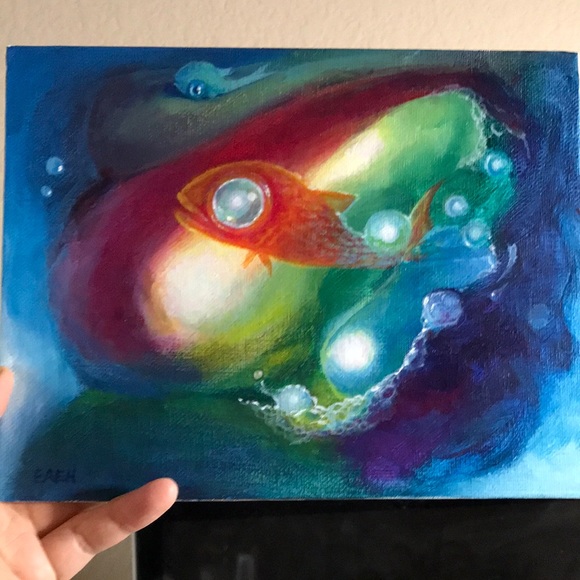 Artettina Other - Original painting fish pop surrealism art Ooak collectible listed by Artettina